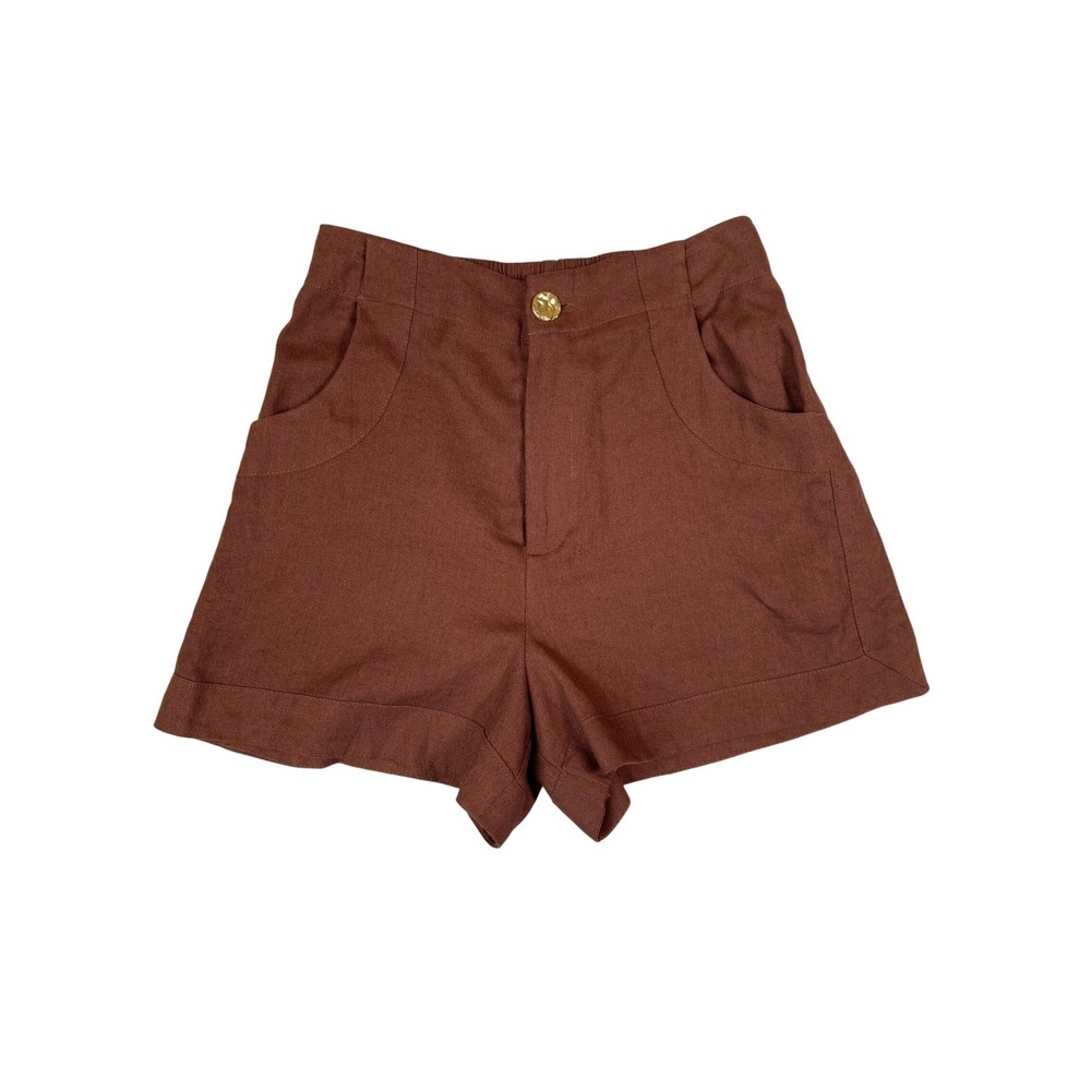House of Harlow Linen Blend High Waist Shorts Womens S Brown Boho Elastic Back